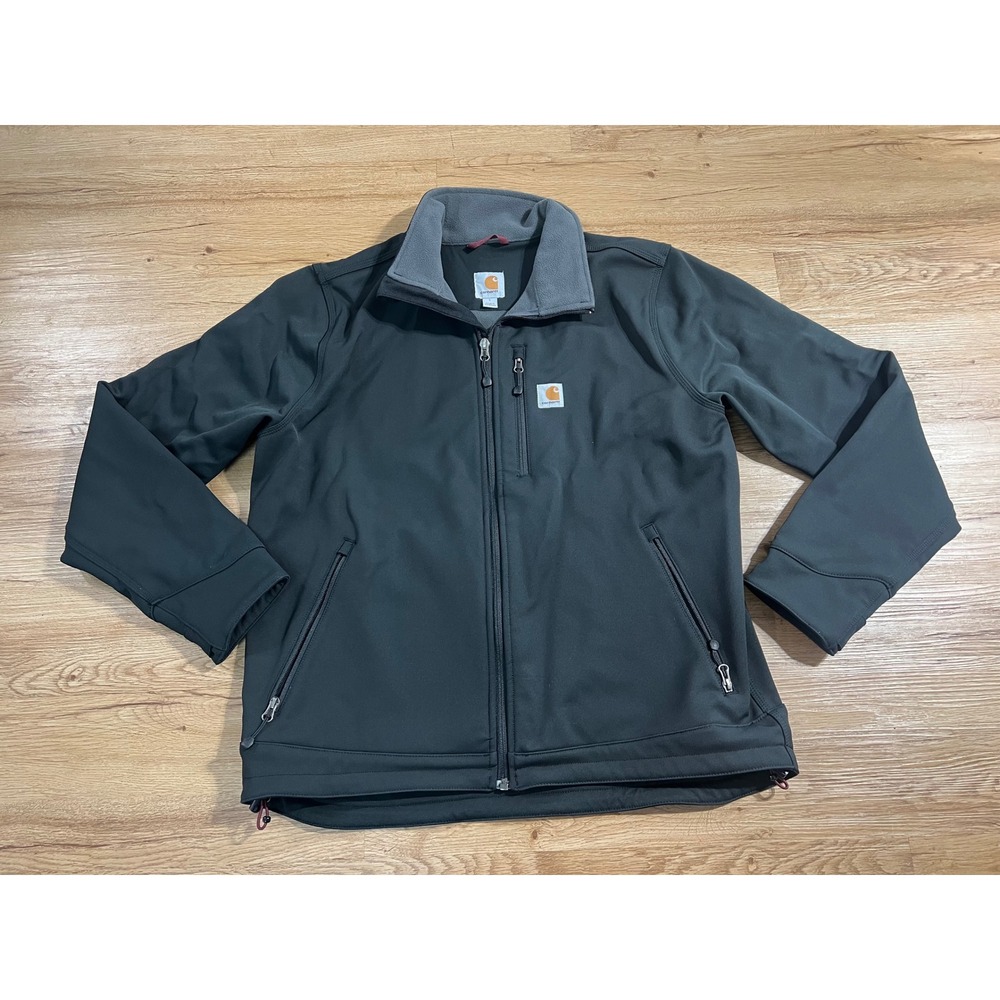 Carhartt Mens L Black Crowley Soft Shell Jacket Fleece Lined Full Zip Workwear